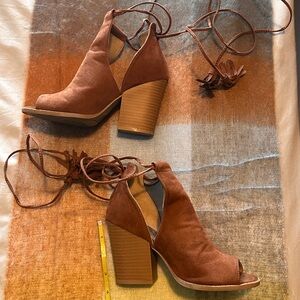 Faux Suede Peep-Toe Block Heel booties